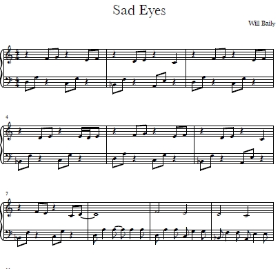 Sad Eyes Sheet Music and Sound Files for Piano Students
